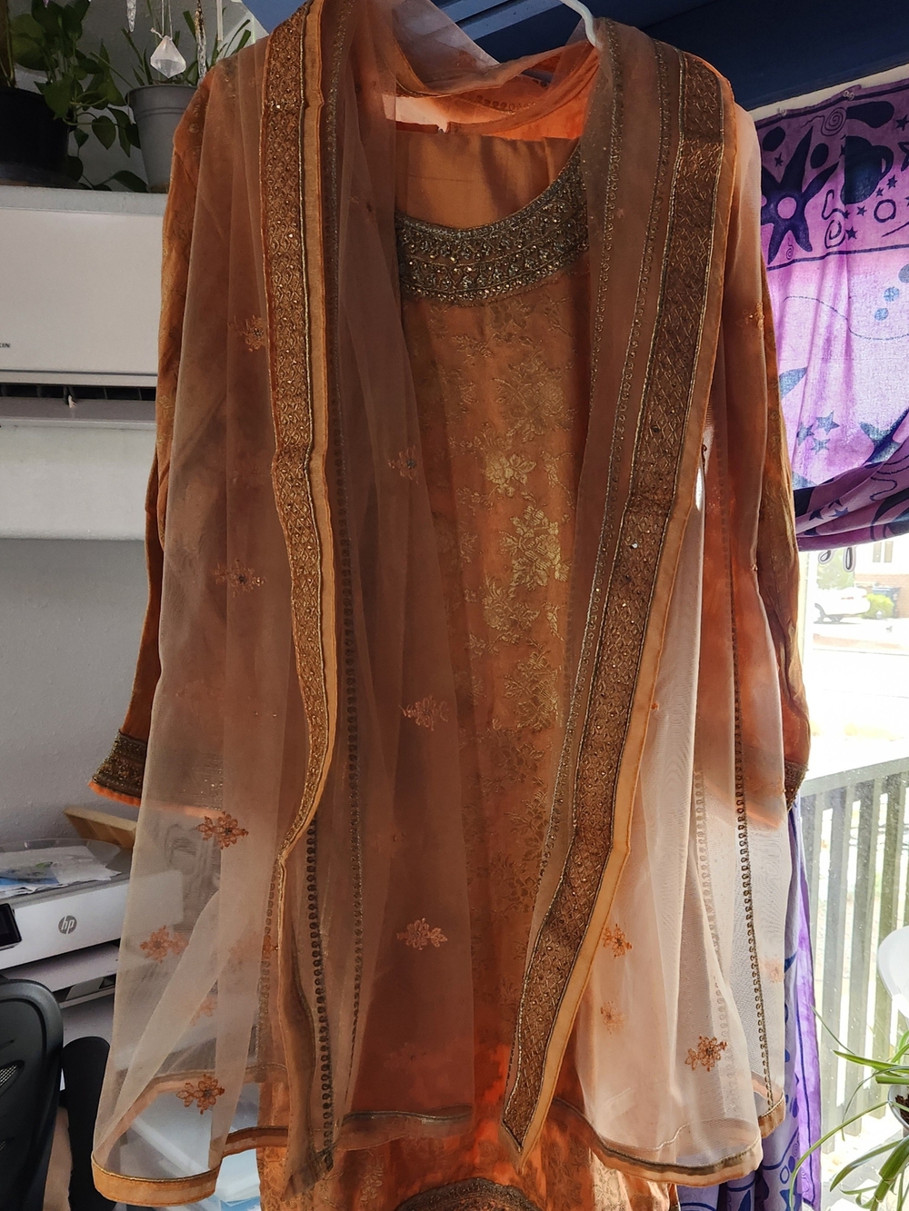 Elegant Women's Orange Embroidered Salwar Kameez with Sheer Dupatta